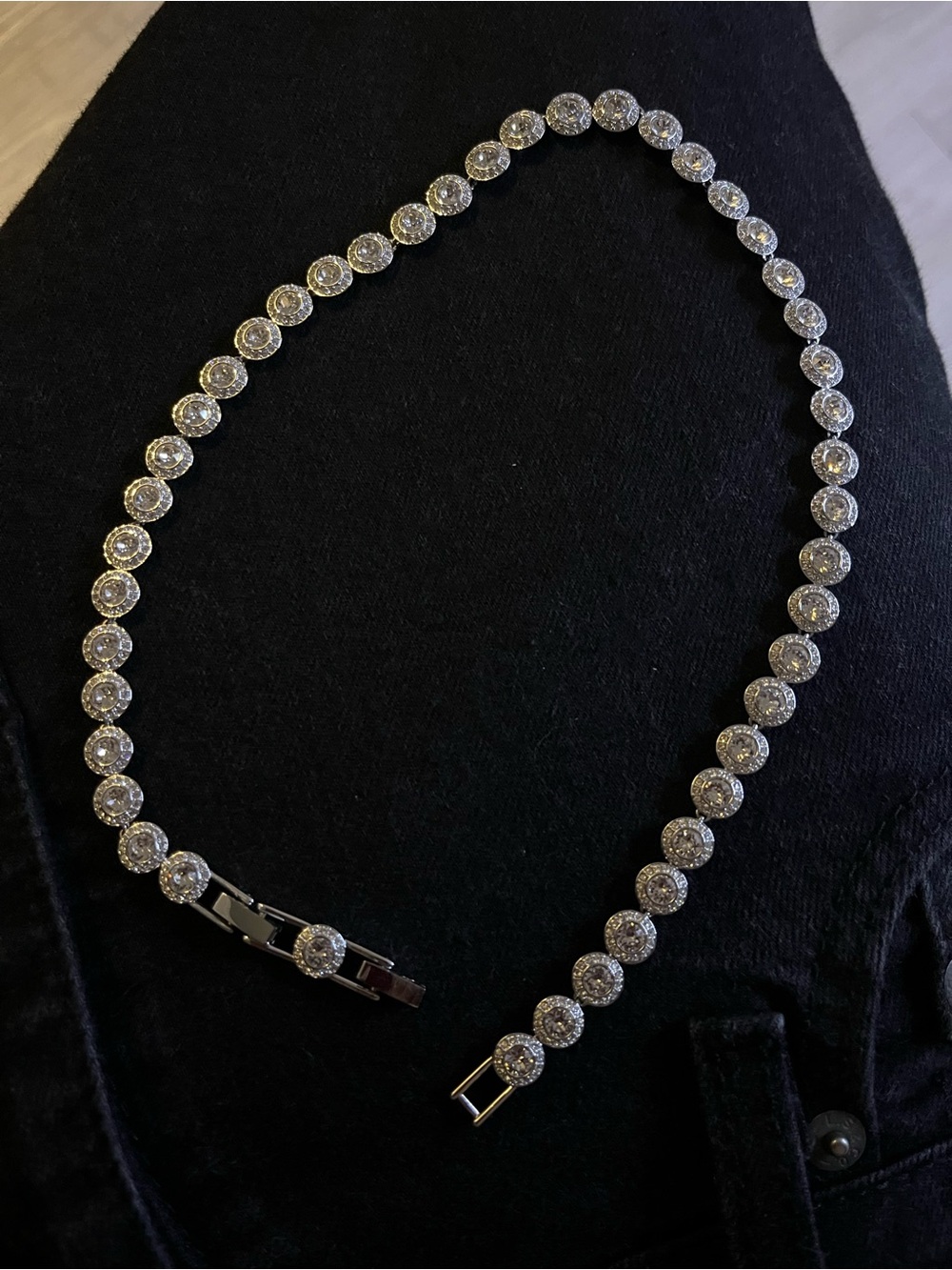 Swarovski Silver Crystal Halo Tennis Necklace - Clear Stones